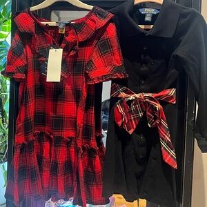 Two- Polo by Ralph Lauren Red Plaid and Black Kids Dresses